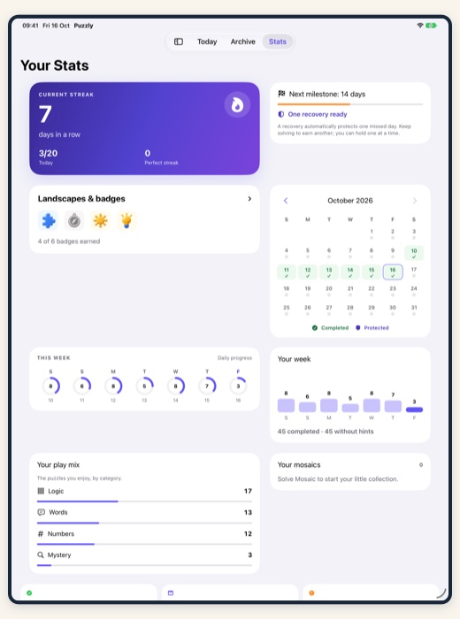 Puzzly personal stats and streaks